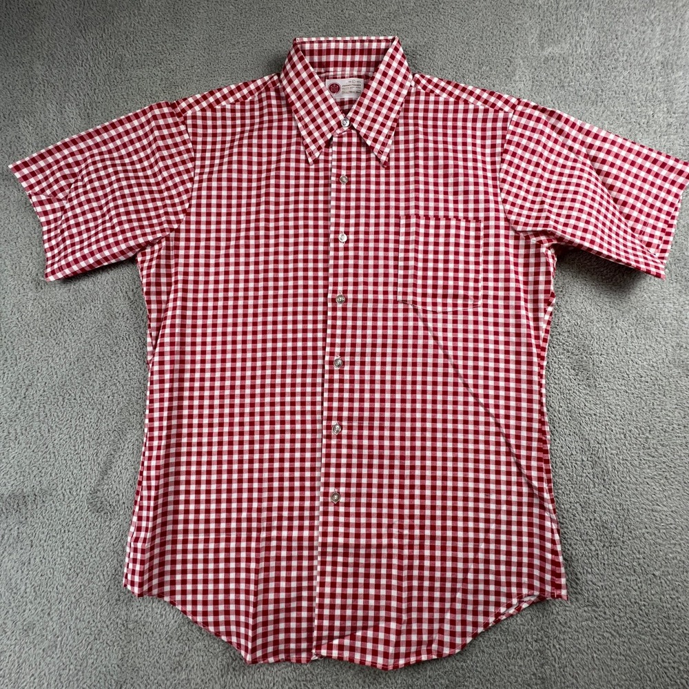 Vintage‎ Kings Road Sears Button Down Shirt Mens L Red Gingham Check Retro